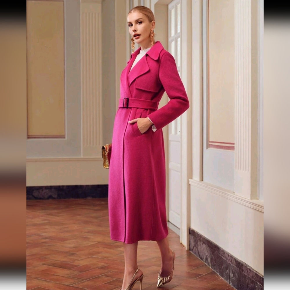 PREMIUM WOOL LAPEL COLLAR BUCKLE BELTED OVERCOAT - Picture 4 of 10
